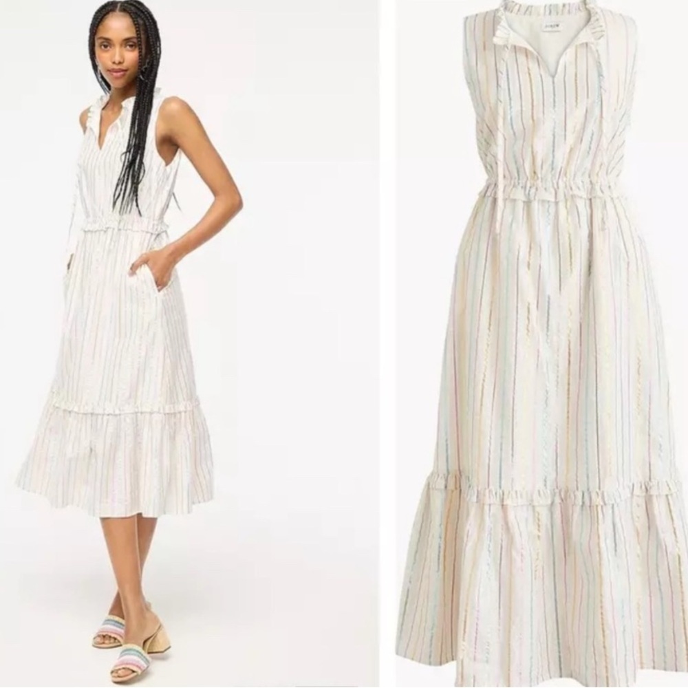 J. CREW Tie Front Shimmer Flowy Sleeveless Boho Midi Dress Size 4